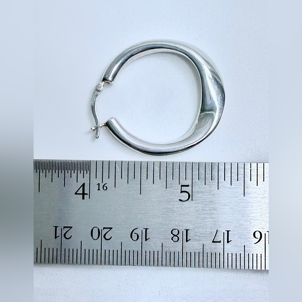 Vintage Sterling Silver Polished Medium Puffy Lopsided Hoop Earrings - Picture 15 of 16